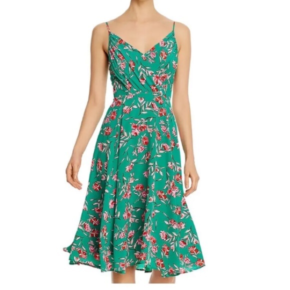 YUMI KIM Womens Green Silk Spaghetti Strap Knee Length Fit + Flare Dress 2 - Picture 3 of 5